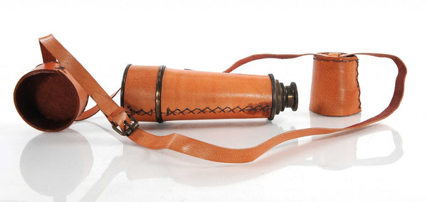 Homeroots Rustic Brass And Leather Handheld Telescope  Metal 364320