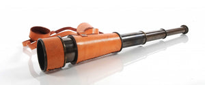 Homeroots Rustic Brass And Leather Handheld Telescope  Metal 364320