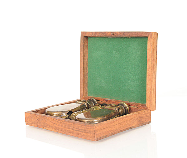 Homeroots Brass Folding Pocket Binocular In Wood Storage Box  Metal 364322