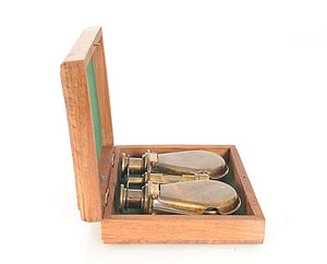 Homeroots Brass Folding Pocket Binocular In Wood Storage Box  Metal 364322