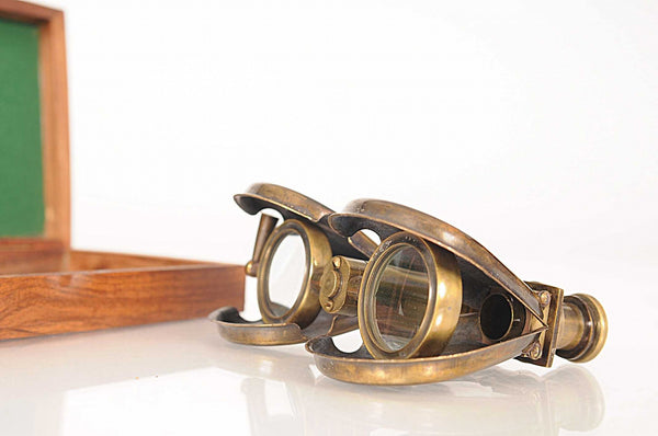 Homeroots Brass Folding Pocket Binocular In Wood Storage Box  Metal 364322