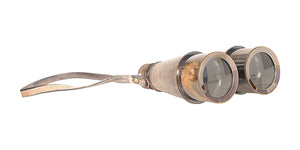 Homeroots Rustic Brass And Leather Binoculars In Wood Storage Box  Metal 364324