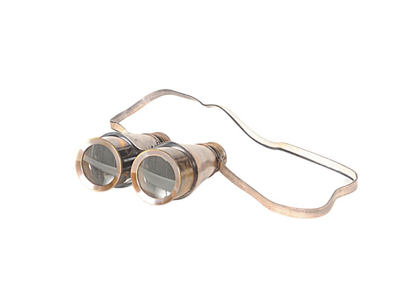 Homeroots Rustic Brass And Leather Binoculars In Wood Storage Box  Metal 364324