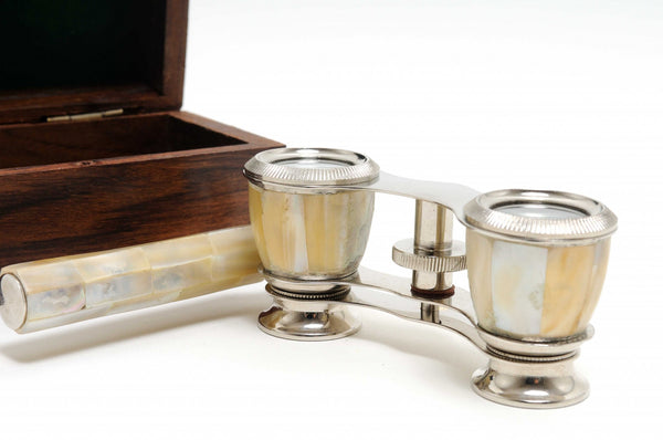 Homeroots Elegant Mother Of Pearl Opera Glasses With Brass Finish - Perfect For Theater & Nautical Decor  Metal 364325