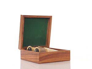 Homeroots Elegant Brass And Mother Of Pearl Binoculars In Wooden Storage Box  Metal 364326