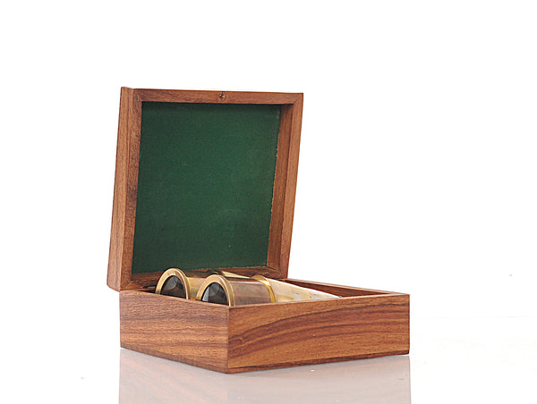 Homeroots Elegant Brass And Mother Of Pearl Binoculars In Wooden Storage Box  Metal 364326