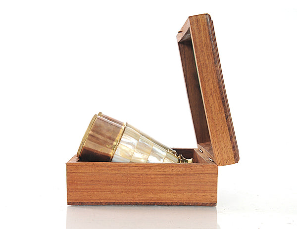 Homeroots Elegant Brass And Mother Of Pearl Binoculars In Wooden Storage Box  Metal 364326