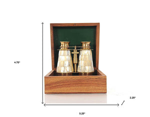 Homeroots Elegant Brass And Mother Of Pearl Binoculars In Wooden Storage Box  Metal 364326