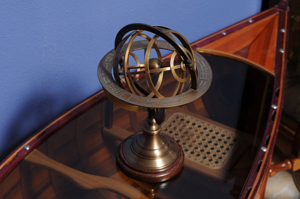 Homeroots 7" X 7" X 11.5" Armillary Sphere On Wood Base  Metal 364337