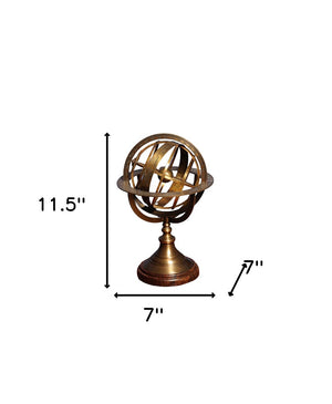 Homeroots 7" X 7" X 11.5" Armillary Sphere On Wood Base  Metal 364337