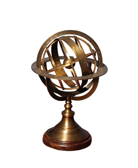 Homeroots 7" X 7" X 11.5" Armillary Sphere On Wood Base  Metal 364337