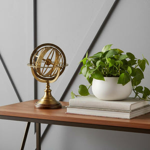 HomeRoots 7" Elegant Armillary Sphere on Wood Base - Celestial Decor for Home or Office, Handcrafted Charm 364337