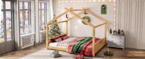 English Elm Queen House Frame Floor Bed Solid Pine Montessori Low Profile Kids Bedroom Natural W1580P387849
