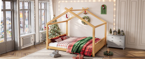 English Elm Queen House Frame Floor Bed Solid Pine Montessori Low Profile Kids Bedroom Natural W1580P387849