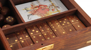 Homeroots 5.25" X 8" X 2.5" Wooden Game Set With Brass Goblet  Metal 364349