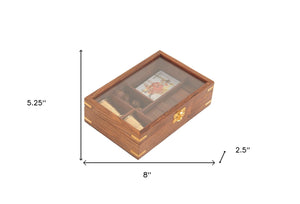 Homeroots 5.25" X 8" X 2.5" Wooden Game Set With Brass Goblet  Metal 364349