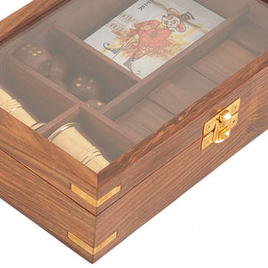 Homeroots 5.25" X 8" X 2.5" Wooden Game Set With Brass Goblet  Metal 364349