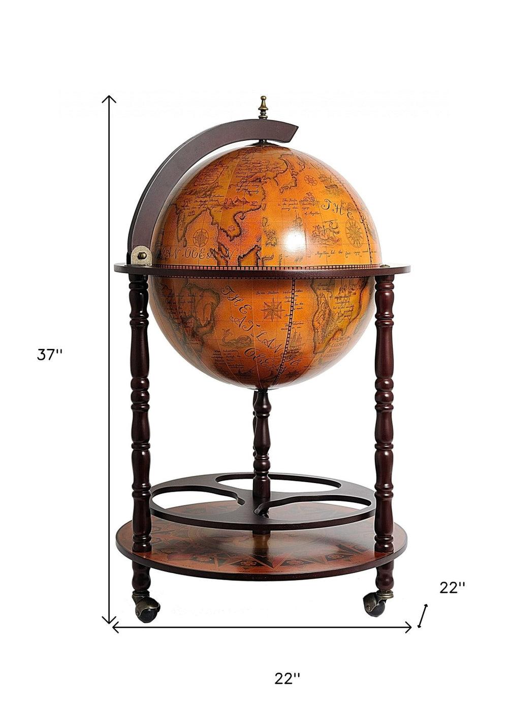 HomeRoots 22" Elegant Brown Solid Wood Round Rolling Bar Cart - Stylish, Mobile Serving Solution for Any Space 364350