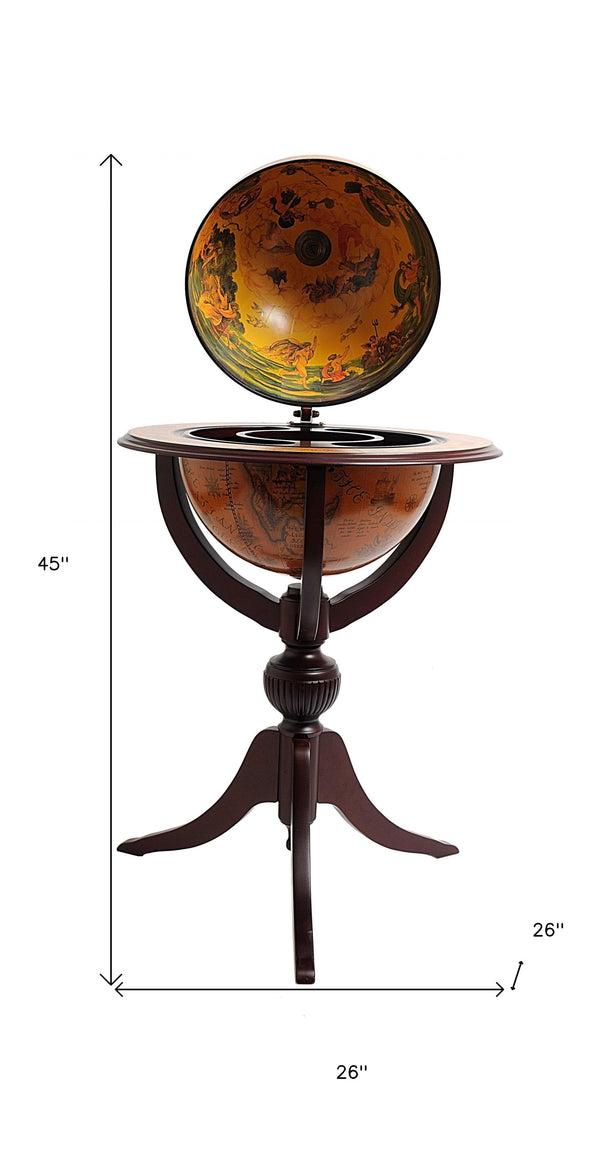 Homeroots 26" X 26" X 45" Globe Bar  3 Legs  Wood 364352