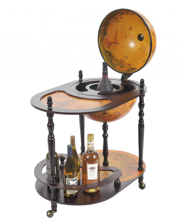 Homeroots 20" X 32" X 36" Red Globe Drink Trolley  Wood 364353