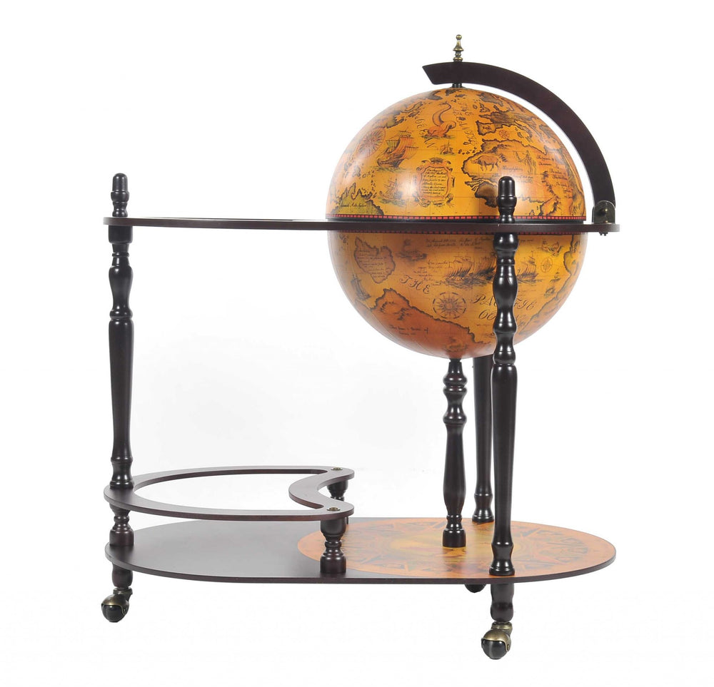 Homeroots 20" X 32" X 36" Red Globe Drink Trolley  Wood 364353