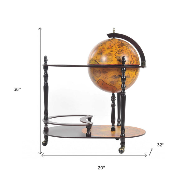 Homeroots 20" X 32" X 36" Red Globe Drink Trolley  Wood 364353
