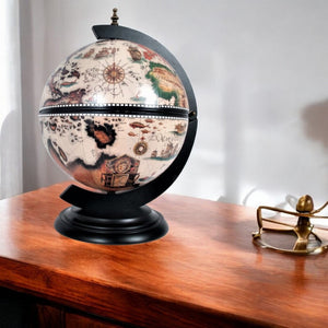 HomeRoots 13" Antique-Style Brown and Black World Globe Chess Set - Elegant Decor and Fun Game Combination! 364356