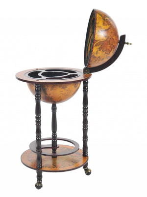 Homeroots 17" X 17" X 35" Globe Bar Table 330mm 4 Legs Stand  Red  Wood 364358