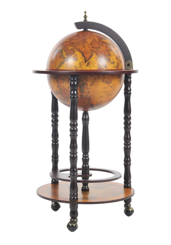 Homeroots 17" X 17" X 35" Globe Bar Table 330mm 4 Legs Stand  Red  Wood 364358