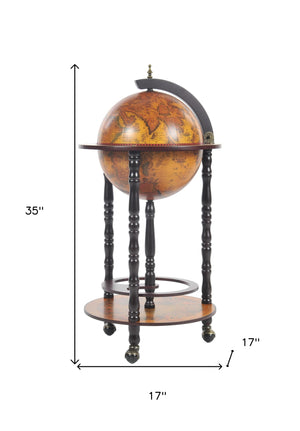 Homeroots 17" X 17" X 35" Globe Bar Table 330mm 4 Legs Stand  Red  Wood 364358