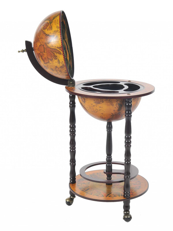 Homeroots 17" X 17" X 35" Globe Bar Table 330mm 4 Legs Stand  Red  Wood 364358