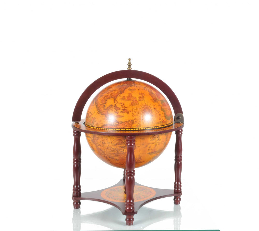 Homeroots 16.5" X 16.5" X 22"Walnut Globe With Chess Holder  Solid Wood 364362