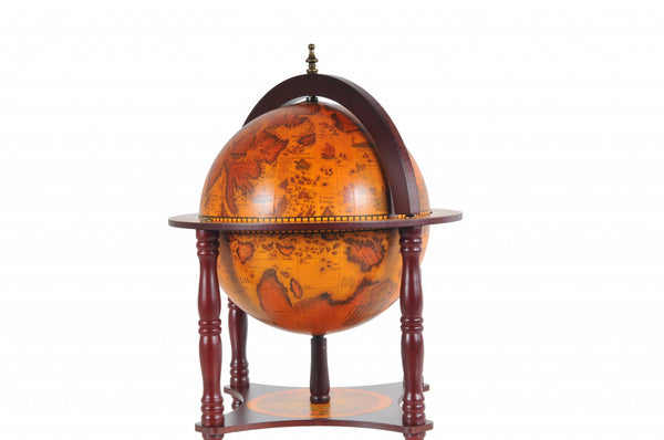Homeroots 16.5" X 16.5" X 22"Walnut Globe With Chess Holder  Solid Wood 364362