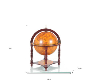 Homeroots 16.5" X 16.5" X 22"Walnut Globe With Chess Holder  Solid Wood 364362