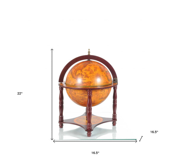 Homeroots 16.5" X 16.5" X 22"Walnut Globe With Chess Holder  Solid Wood 364362
