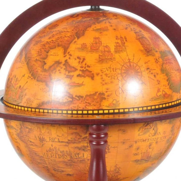 Homeroots 16.5" X 16.5" X 22"Walnut Globe With Chess Holder  Solid Wood 364362