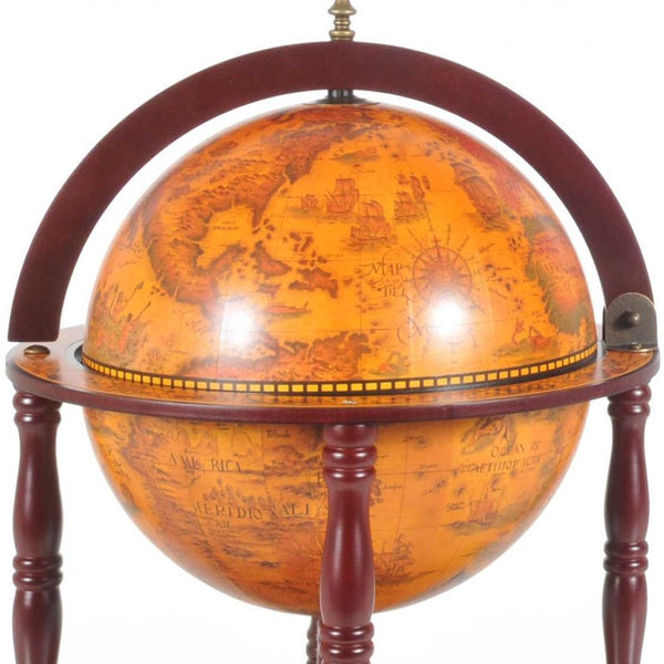 Homeroots 16.5" X 16.5" X 22"Walnut Globe With Chess Holder  Solid Wood 364362