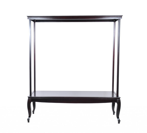 HomeRoots 23" Dark Brown Glass Display Stand with Elegant Mirrored Finish & Ample Storage for Any Room 364363