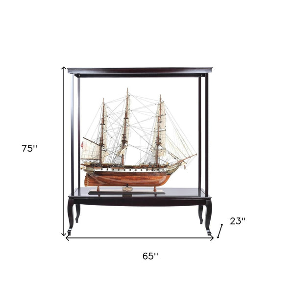 HomeRoots 23" Dark Brown Glass Display Stand with Elegant Mirrored Finish & Ample Storage for Any Room 364363