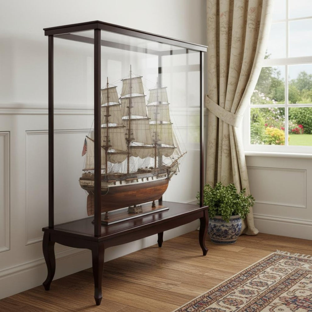 HomeRoots 23" Dark Brown Glass Display Stand with Elegant Mirrored Finish & Ample Storage for Any Room 364363