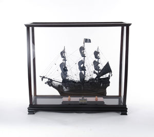HomeRoots 34" Black Glass Display Stand – Sleek Mirrored Storage Solution for Living & Dining Room Elegance 364365