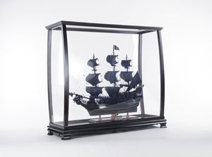 HomeRoots 34" Black Glass Display Stand – Sleek Mirrored Storage Solution for Living & Dining Room Elegance 364365