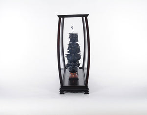 HomeRoots 34" Black Glass Display Stand – Sleek Mirrored Storage Solution for Living & Dining Room Elegance 364365