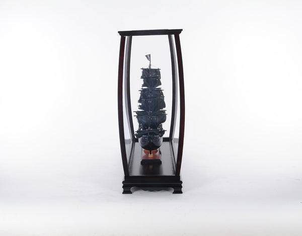 HomeRoots 34" Black Glass Display Stand – Sleek Mirrored Storage Solution for Living & Dining Room Elegance 364365