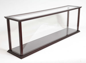 HomeRoots 39" Elegant Dark Brown Glass Display Stand with Mirrored Accents for Stylish Home Storage & Decor 364366