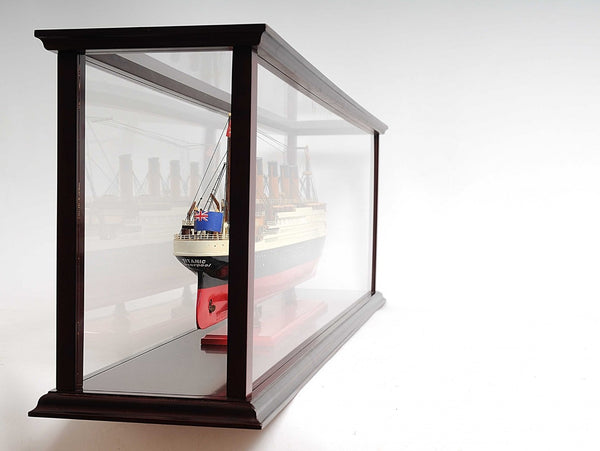 HomeRoots 39" Elegant Dark Brown Glass Display Stand with Mirrored Accents for Stylish Home Storage & Decor 364366