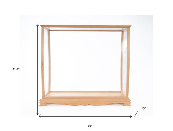 13 Inch Wooden Square Curio Cabinet Compact Tabletop Display Case for Collectibles