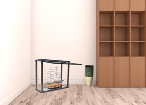 Homeroots 14" Black Glass Standard Display Stand  Manufactured Wood 364370