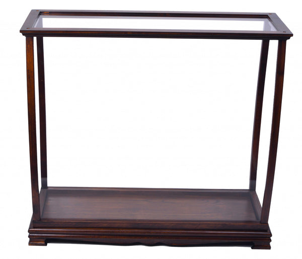 Homeroots 13" Dark Brown And Clear Glass Standard Display Stand  Manufactured Wood 364372