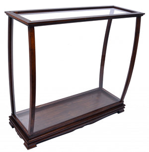 Homeroots 13" Dark Brown And Clear Glass Standard Display Stand  Manufactured Wood 364372